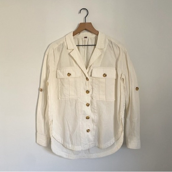 Free People Tops - Free People Sunshine In My Pockets Linen Blend Ivory Shacket